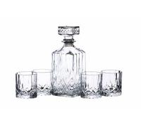 BarCraft Juego de Decantador de Whisky y Vaso de Regalo, Juego de 5 Piezas de Cristal Tallado, Decantador de 900ml con Tapón de Sello de Silicona y 4x Vasos, 26 x 10 x 24cm