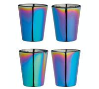 BarCraft Juego de 4 vasos de chupito iridiscentes con arco iris metálico, de vidrio de alta calidad, en caja de regalo - 50 ml