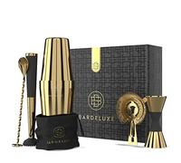BarDeluxe Boston Shaker - Juego de cócteles (5 piezas, 750 ml, coctelera Boston, acero inoxidable, accesorios de cóctel), color dorado