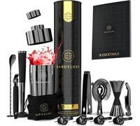 BarDeluxe® Kit de Cocteleria de 12 Piezas, Set de Cocteleria | Set Cocteleria Profesional, Juego de Coctelera, Cocktail Kit | Coctelera 750 ml, Coctelería Kit | Elegante Caja de Regalo, Bolsa(Negro)