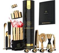BarDeluxe® Kit de Cocteleria de 12 Piezas, Set de Cocteleria | Set Cocteleria Profesional, Juego de Coctelera, Cocktail Kit | Coctelera 750 ml, Coctelería Kit | Elegante Caja de Regalo, Bolsa (Oro)