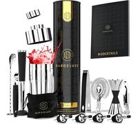 BarDeluxe® Kit de Cocteleria de 12 Piezas, Set de Cocteleria | Set Cocteleria Profesional, Juego de Coctelera, Cocktail Kit | Coctelera 750 ml, Coctelería Kit | Elegante Caja de Regalo, Bolsa (Plata)