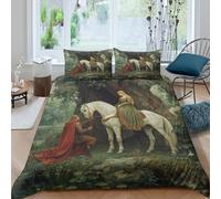 Bardos y la Hermosa Reina, Arte Tradicional Funda Nórdica Microfibra Impresión 3D Juego De Ropa De Cama Funda Y Fundas De Almohada para Niñas Y Niños Double（200x200cm）