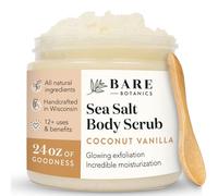 BARE BOTANICS Exfoliante corporal (vainilla de coco) - Exfoliante suave y súper humectante | Todo natural, no graso, sin fragancias sintéticas, sin aceites de frutos secos | Exfoliante de sal
