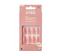 KISS Bare but Better, uñas a presión, pegamento de uñas incluido, "Nude Glow", color, tamaño largo, forma de ataúd, incluye 28 uñas, pegamento de 2 g, 1 barra de manicura, 1 mini lima