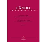 BARENREITER HAENDEL G.F. - SONATE EN TRIO EN FA MAJEUR HWV 405 - 2 FLUTES A BEC ALTO, BASSE CONTINUE Partition classique Bois Flûte à bec