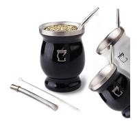 BARGRIN Juego mate Argentino para Yerba - Incluye bombilla de acero inoxidable y cepillo de limpieza - Kit de doble pared acero inoxidable - Negro