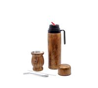 BARGRIN - Kit con Mate, Termo y Bombilla de Acero Inoxidable - incluye vaso térmico con doble pared - libre de BPA (Marrón)