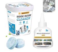 BARINOX - Paquete - Pastillas limpiadoras de lavadora (paquete de 20) y gel removedor de moho de 7 onzas | Limpieza profunda, eliminación de olores y moho | Limpiador multiusos para lavadoras