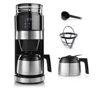 Barista Cafetera negra con pantalla táctil digital de 800 W + molinillo integrado y jarra aislada, cafetera de filtro con molinillo de café y jarra térmica