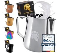 Barista Legends Jarra de leche de acero inoxidable, 350 ml, con boquilla especial para latte art, jarra de espuma de leche pulida, jarra de leche barista de acero inoxidable, accesorio barista