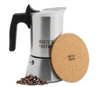 Barista Royal Cafetera expreso para 4 tazas [200 ml] de acero inoxidable - Cafetera moca, apta para todo tipo de fuegos, apta para lavavajillas