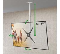 Barkan Soporte de Techo para TV Blanco de 97 cm de Largo, Movimiento Completo de 13 a 65 Pulgadas, Soporte de Pantalla Plana y Curvada, soporta hasta 40 kg, Ajuste de Altura telescópico, se Adapta a