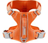 BARKBAY Arnés antitirones con Clip Frontal para Perros, Material Resistente y Reflectante, asa de fácil Control para pasear Perros Grandes, con Bolsillo para Etiqueta de identificación (Naranja, L)
