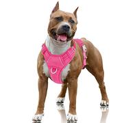 BARKBAY Arnés para Perro sin tirones, Reflectante Grande con Clip Frontal y asa de fácil Control para Caminar, Entrenamiento, Correr, con Bolsillo para Etiqueta de identificación (Rosa, L)