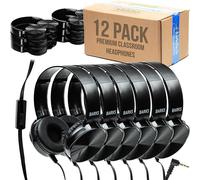 Barks Auriculares de aula con micrófono (azul, paquete de 12) - Auriculares supraaurales con cable de 3.5 mm para aula: lo mejor para estudiantes de escuelas K-12 (micrófono en línea, duradero, gran