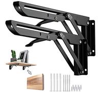 Barley Ears 2 Piezas Soportes Plegables para Estantes, 250mm Soporte Triángulo de Metal Resistente, Soporte de Bricolaje, Bisagras Escuadras, para Mesa de Trabajo, Ahorrar Espacio (Negro)
