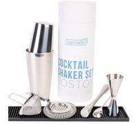 barmate Juego de coctelera de acero inoxidable Boston, Pack Coctelería Cocteles, 7 piezas, compuesto por coctelera, jigger, cuchara de bar, 2 cocidos, muddler y estera de bar