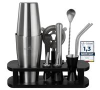 BARMINGO Juego de cócteles de acero inoxidable, 11 piezas, 825 ml, juego de coctelera Boston con soporte y accesorios de bar, juego de coctelera, juego de cócteles, juego de barra, coctelera Boston,