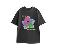 Barney Camiseta Negra de Manga Corta Te Amo | Camiseta gráfica con Estampado de Personaje | Ropa Informal para Mujer | Cuello Redondo | Letras de Canciones Infantiles