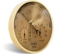 Barómetro 3 en 1 Medidor de presión barométrica de 5, 2 pulgadas Barómetro meteorológico mecánico con orificio para colgar Termómetro higrómetro a escala transparente, dorado, manómetro barométrico
