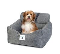 BAROMGA Asiento de coche para perro mejorado, lavable, portátil, portátil, para mascotas, con correa de seguridad con clip, perfecto para perros pequeños, tamaño mediano, gris