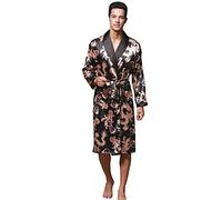 BaronHong Albornoz de Pijama de Pijama de Ropa de Dormir Men Seda de Lujo con Estampado de dragón (Negro, XL)
