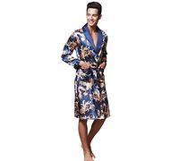 BaronHong Albornoz de Pijama de Pijama de Ropa de Dormir Men Seda de Lujo con Estampado de dragón (Royalblue, L)