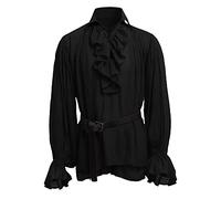 BaronHong Camisa de Pirata para Hombre Vampiro Renacimiento Victoriano Steampunk Gótico con Volantes Medieval Disfraz de Halloween Ropa (Negro, 5XL)