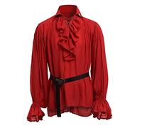 BaronHong Camisa de Pirata para Hombre Vampiro Renacimiento Victoriano Steampunk Gótico con Volantes Medieval Disfraz de Halloween Ropa (Rojo, 4XL)