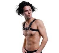 BaronHong Cinturón de pecho para hombre, ajustable, de cuero, con hebillas, disfraz de rave, sexy, punk (negro, M)
