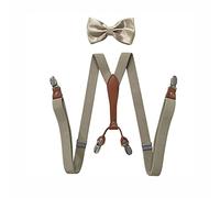 BaronHong Conjunto de tirantes con corbata de lazo para mujeres y hombres de 1 pulgada de ancho en forma de Y con 4 clips ajustables para bodas y eventos formales, caqui, M