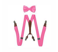 BaronHong Conjunto de tirantes con corbata de lazo para mujeres y hombres de 1 pulgada de ancho en forma de Y con 4 clips ajustables para bodas y eventos formales, rosa rojo, M