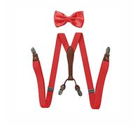 BaronHong - Juego de tirantes y corbatín en forma de Y para mujeres y hombres, de 1 pulgada de ancho, con 4 clips ajustables para eventos formales y bodas, rosso, M