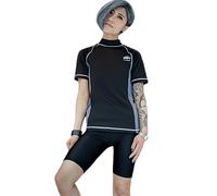 BaronHong Mujeres Lesbianas Tomboy Zip Up Pecho Binder de Secado rápido Swimwear Set Top + Pantalones de natación (Negro, M)