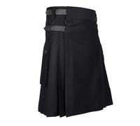 BaronHong Tartán Utility Kilts - Kilt para hombre con correa y bolsillos grandes de carga, Negro (piel), L