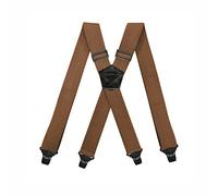 BaronHong Tirantes aptos para el aeropuerto, sin zumbidos de plástico, 4 clips, tirantes elásticos de 1,5 pulgadas con parche de cuero tirantes de esquí, camel, M