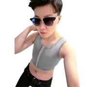 BaronHong Tomboy Trans Lesbian Cremallera Media Cofre Carpeta Corsé Corto Tank Top (Fibra de carbón de bambú) (Gris, S)