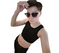BaronHong Tomboy Trans Lesbian Cremallera Media Cofre del Pecho Corset Corto Tank Top (Fibra de carbón de bambú) (Negro, XL)