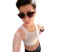 BaronHong Tomboy Trans Lesbian Swim Baúl en el Pecho Corsé Corto Tank Top Tirar del Cierre (Blanco, 6XL)