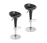 Baroni Home 2 Taburetes de Bar Giratorio con Altura Ajustable, Asiento de Plástico, Base Cromada con Reposapiés y Fondo Antiarañazos, Taburete de Cocina y Península, 40x 45x59-79 cm, Negro 2 Piezas