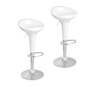 Baroni Home 2 Taburetes de Bar Giratorio con Altura Ajustable, Asiento de Plástico, Base Cromada con Reposapiés y Fondo Antiarañazos, Taburete de Cocina y Península, 40x 45x59-79 cm, Blanco 2 Piezas