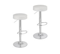 Baroni Home 2 Taburetes de Bar Giratorio con Altura Ajustable, Base Cromada con Reposapiés y Fondo Antiarañazos, Taburete de Cocina y Península, Fácil de Montar, 35x45x59-79 cm, Blanco 2 Piezas