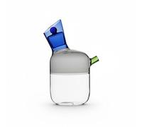 Baroni Home Aceitera de vidrio borosilicato bicolor, jarra de cocina con pico vertedor, tapón de cristal con pomo, diseño moderno y elegante, 11 x 8 x 16 cm (azul)