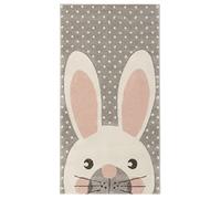 Baroni Home Alfombra Suave para Habitación Infantil, Alfombra Moderna de Pelo Corto, Alfombra de Colores Pasteles para Habitación Infantil, Lindo Conejo Gris, 80x150 cm