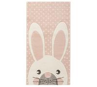 Baroni Home Alfombra Suave para Habitación Infantil, Alfombra Moderna de Pelo Corto, Alfombra de Colores Pasteles para Habitación Infantil, Lindo Conejo Rosa, 80x150 cm