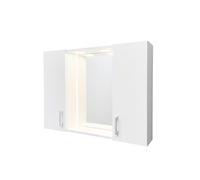 Baroni Home Armario de baño con espejo y 2 puertas, armario de pared con iluminación LED, mueble de baño ahorra espacio en MDF, 77 x 15 x 57 cm (espejo de 2 puertas laterales laterales, blanco)
