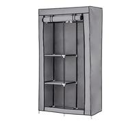 Baroni Home Armario de Tela Plegable con Estructura de Hierro, Organizador de Ropa Ahorra Espacio, Vestidor para Dormitorio, Cabina Armario con 2 estantes Laterales, Color Gris, 46x70x108 cm