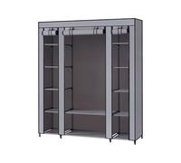 Baroni Home Armario de tela plegable, mueble plegable para ahorrar espacio con estructura de hierro para dormitorio, cabina, armario, gris (armario - 12 compartimentos)