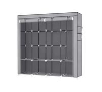 Baroni Home Armario de tela plegable, mueble plegable para ahorrar espacio con estructura de hierro para dormitorio, cabina, armario, gris (armario - 8 compartimentos)